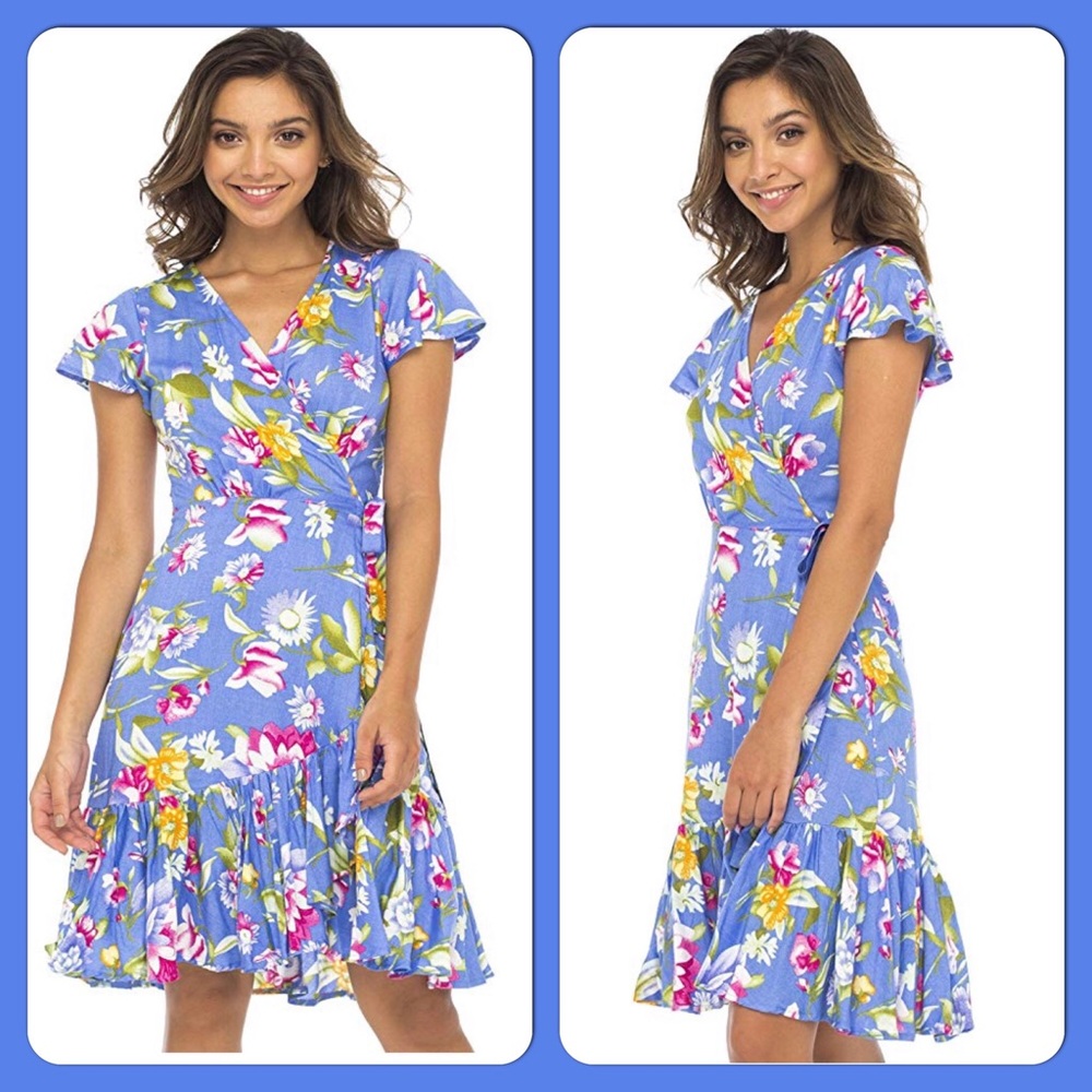 ✨HP✨Floral V-neck Wrap Dress w/Flutter Sleeves.✨